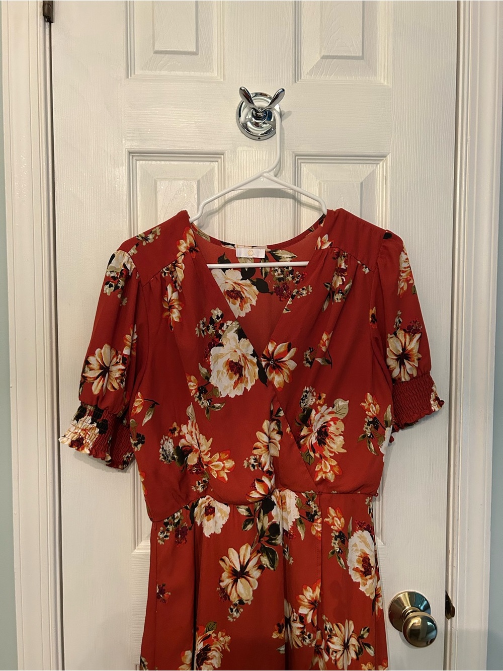 Charming Charlie Orange Floral Midi Dress Size Medium - Picture 2 of 6